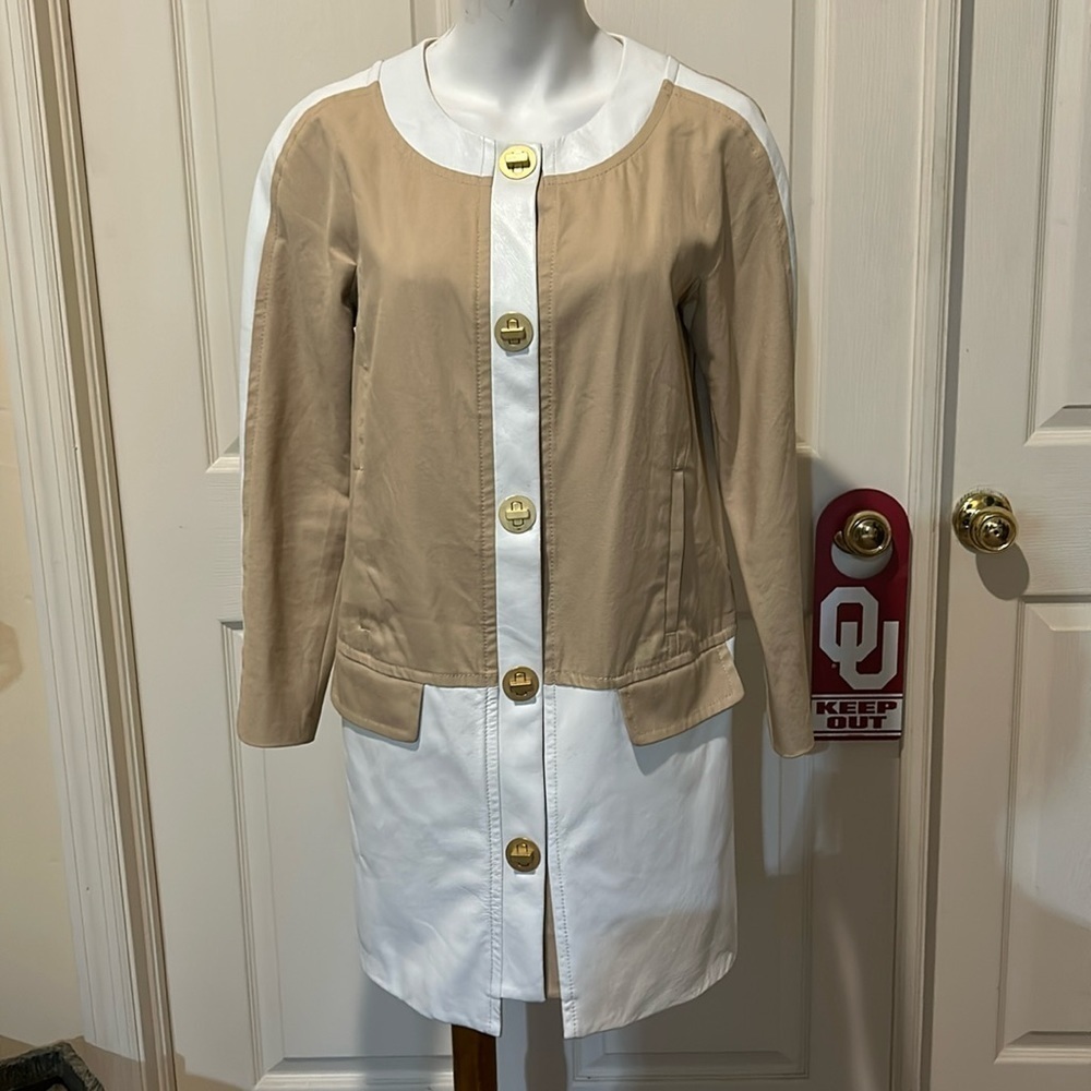 Anthropology Leifsdottir leather and fabric long Blazer. Size 6 Runs small